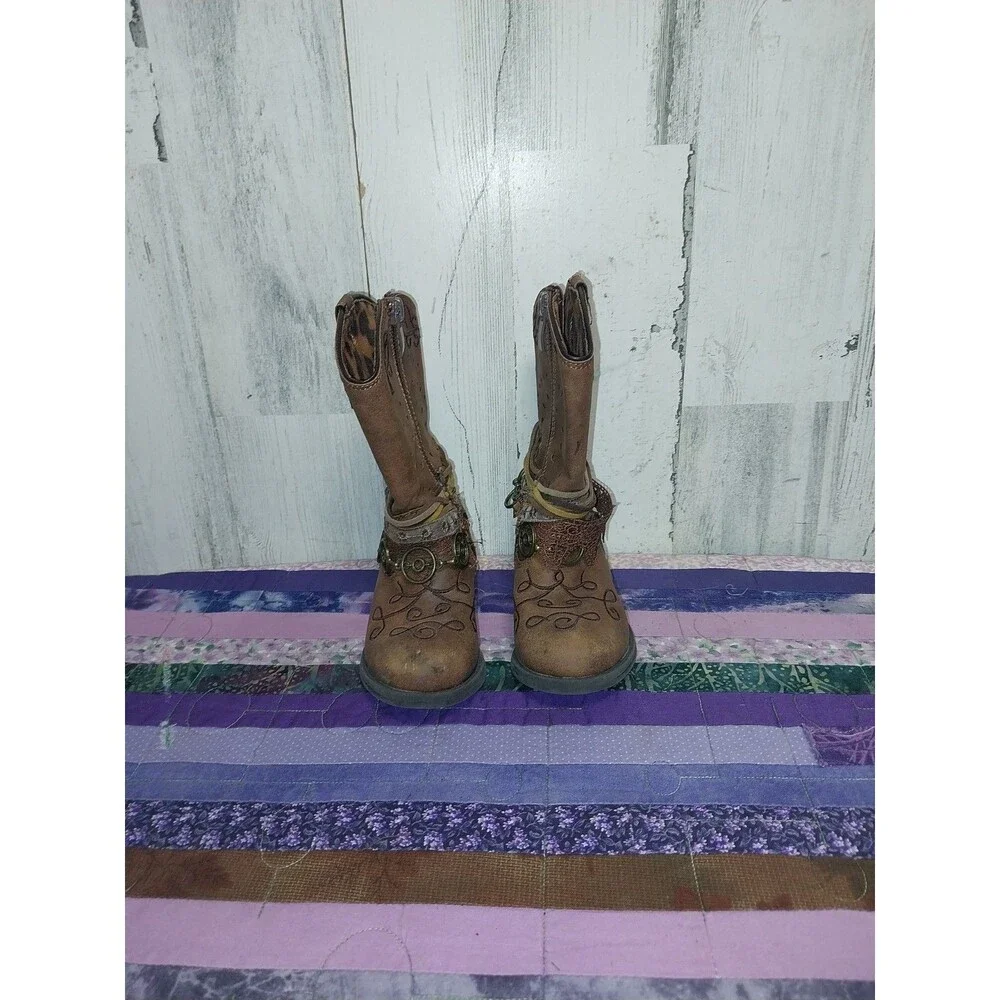 Rodeo Ropers Girls 6M Brown Side Zip Cowboy Boots